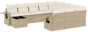 Set divani da giardino 11 pz con cuscini beige in polyrattan