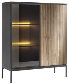 Vetrina 2 ante con LED in MDF e Vetro fumé Nero e Naturale - OVILA