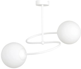 Plafoniera Moderna 2 Luci Nezha In Acciaio Bianco E Sfere In Vetro Opale