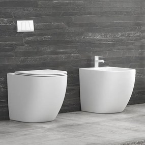 Kamalu - Sanitari a filo parete senza brida colore bianco lucido | MIL-BL