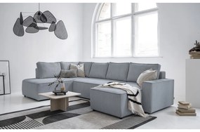 Divano letto angolare in velluto a coste grigio chiaro Brave Dave - Miuform