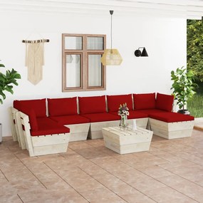 Set divani da giardino su pallet 8 pz con cuscini legno abete