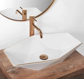 Lavabo da appoggio Rea Vegas White Rose Gold Edge