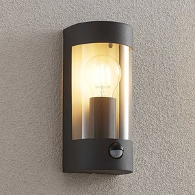 Lindby applique da esterno Junias, 24 cm, antracite, sensore Junias Lindby, dimmerabile, Nero, Acciaio Inox, Moderno