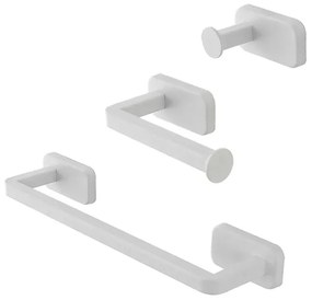 Set 3pz con appendino, porta rotolo e porta salviette a muro in acciaio bianco Cubik