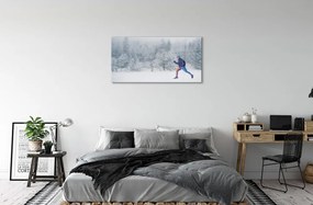 Quadro vetro Foresta inverno uomo di neve 100x50 cm