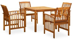 Set da pranzo da giardino 5 pz con cuscini massello di acacia