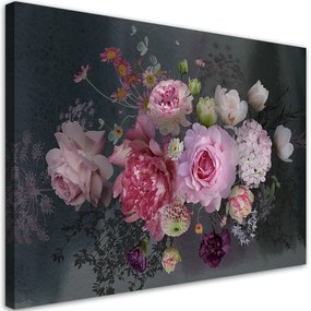 Quadro su tela, Bouquet di fiori vintage  Dimensioni 100x70