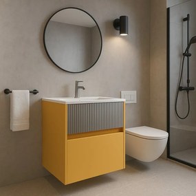 Mobile da bagno sospeso sotto lavabo Niwa 2 cassetti L 59.5 x H 50 x P 45.5 cm senape e grigio laccato opaco cannettato