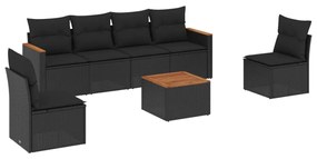 Set divani da giardino con cuscini 7pz nero polyrattan