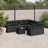 Set Divani da Giardino 9 pz con Cuscini Nero in Polyrattan 3218745