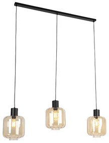 Lampada a sospensione di design nera con vetro ambrato 3 luci 161,5 cm - Qara