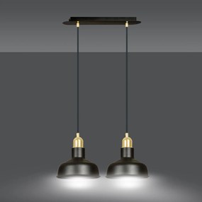 Lampadario Industrial 2 Luci Kubera In Acciaio Nero Con Elementi In Oro