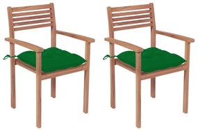 Sedie da giardino 2 pz con cuscini verdi in massello di teak
