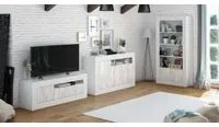 Credenza Thornton, Madia moderna a 3 ante, Buffet da soggiorno porta TV, cm 144x42h87, Bianco