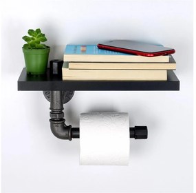 Porta carta igienica con ripiano BORU 12x30 cm nero