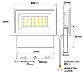 Faro LED 30W IK7 IP65 Bianco Colore Bianco Naturale 4.000K