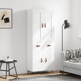 Credenza Bianco Lucido 69,5x34x180 cm in Legno Multistrato