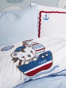 Set copripiumino e federa da bambini bianco/blu in cotone per culla con lenzuolo incluso/4 pezzi 100x150 cm Miniyo – Mijolnir