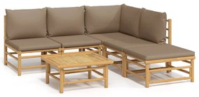 Set salotto da giardino 6pz con cuscini tortora bambù