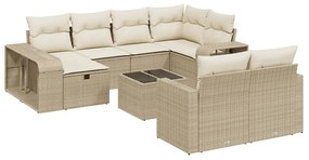 Set divani da giardino 11 pz con cuscini beige in polyrattan