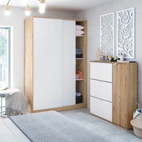 Scarpiera 3 Ribalte Doppia Profondità Con Anta Laterale 30 Paia Rovere E Bianco