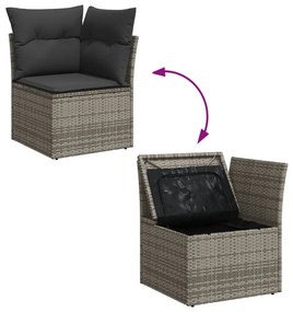 Set Divani da Giardino 7 pz con Cuscini Grigio in Polyrattan