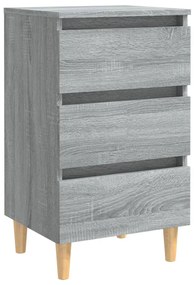 Comodini gambe in legno massello 2 pz grigio sonoma 40x35x69 cm