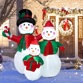 Costway Famiglia di pupazzi di neve gonfiabili 200 cm, Decorazione natalizia gonfiabile con luci a LED sacchi di sabbia