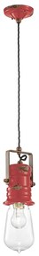 Lampadario Industrial Urban Ferro E Ceramica Vintage Rosso 1 Luce E27 37Cm