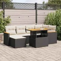 Set Divani da Giardino con Cuscini 7pz Nero Polyrattan Acacia 3327507