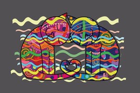 Carta da parati autoadesiva – Gatti innamorati in stile pop art
