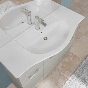 Mobile Bagno da terra 85 cm rovere grigio completo di specchio con pensile e LED