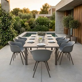 JERRI - set tavolo in alluminio cm 135/270 x 90 x 75 h con 8 Poltrone Dynamo