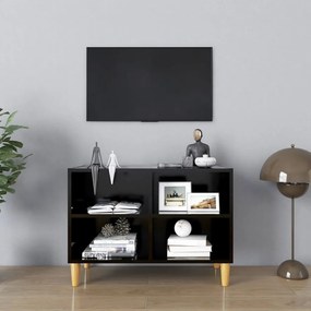 Mobile tv con gambe in legno massello nero 69,5x30x50 cm