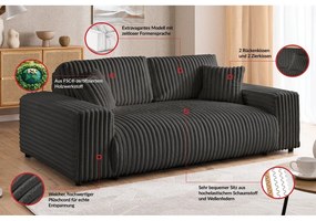 Divano grigio scuro con rivestimento in velluto a coste 178 cm Justin – Ropez