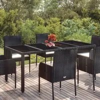 Tavolo da Giardino Piano in Vetro Nero 190x90x75 cm Polyrattan 319903