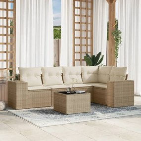 Set divano da giardino 6 pz con cuscini beige in polyrattan