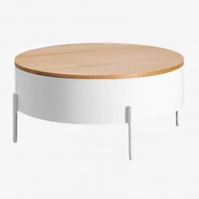 Tavolino Rotondo Elevabile in Legno e Acciaio (Ø80 cm) Tainara - Sklum