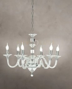 Lampadario in vetro e cristallo bianco gala 6 luci lp.gala-6-bco