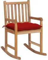 Sedia a Dondolo con Cuscino Rosso in Massello di Teak cod mxl 45615