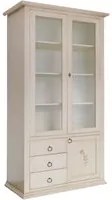 Vetrina 3 ante 3 cassetti legno shabby avorio anticato decorata 90x41x186 - Mobili 2G