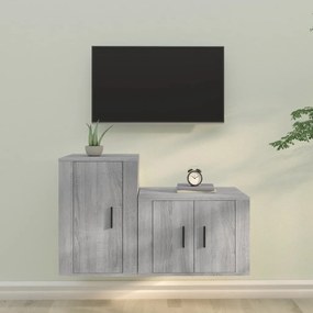 Set mobili porta tv 2 pz grigio sonoma in legno multistrato