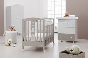 Culla moderna Teddy con ruote, finitura Choco con decori Tortora