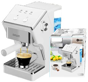 Macchina da Caffe Espresso e Cappuccino 1050W Doppio Bracio con Piano Scaldatazze Funzione Schiuma Latte 1.6L Serbatoio d'Acqua Rimovibile