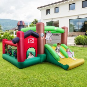 Costway Casa gonfiabile a tema agricolo 6 in 1 con doppio scivolo trampolino, Castello gonfiabile per bambini