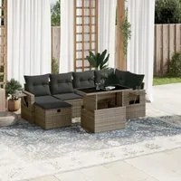 Set Divani da Giardino 7 pz con Cuscini Grigio in Polyrattan 3274980