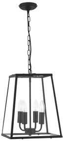 Sospensione Industrial-Nordico Lantern Noir Acciaio Nero Vetro 1 Luce E14