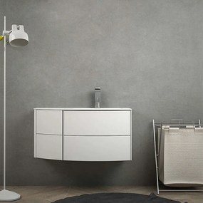 Mobile bagno Rio 90 Bianco opaco sospeso asimmetrico design curvo con lavabo a destra