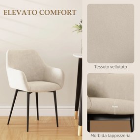 Set 2 Sedie Imbottite Stile Nordico 54x57x80 cm Tessuto Effetto Velluto Crema...